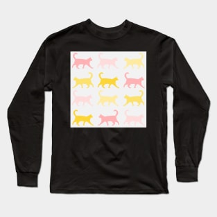 Springtime Cats in Pink and Yellow Repeat Pattern Long Sleeve T-Shirt